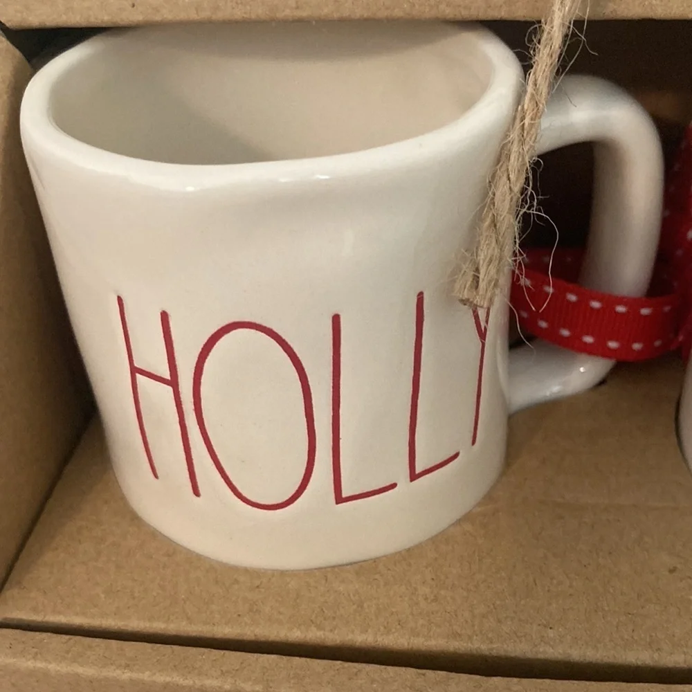 Rae Dunn Holly and Jolly Mini Mug Ornaments
